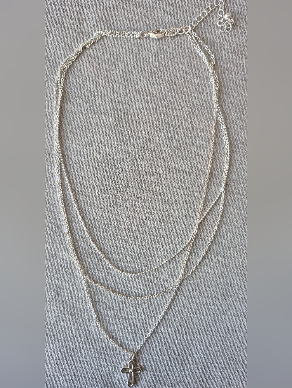 Layered Cross Pendant Necklace in Silver Tone